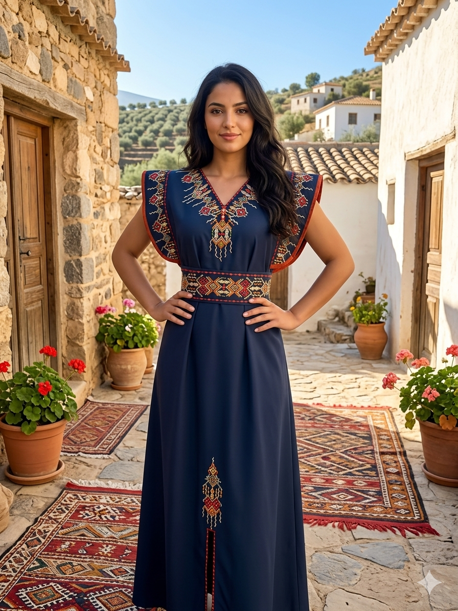 Robe Kabyle de Cérémonie "Thiziri" – Élégance Épurée & Épaules Structurées