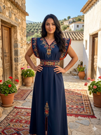 Robe Kabyle de Cérémonie "Thiziri" – Élégance Épurée & Épaules Structurées