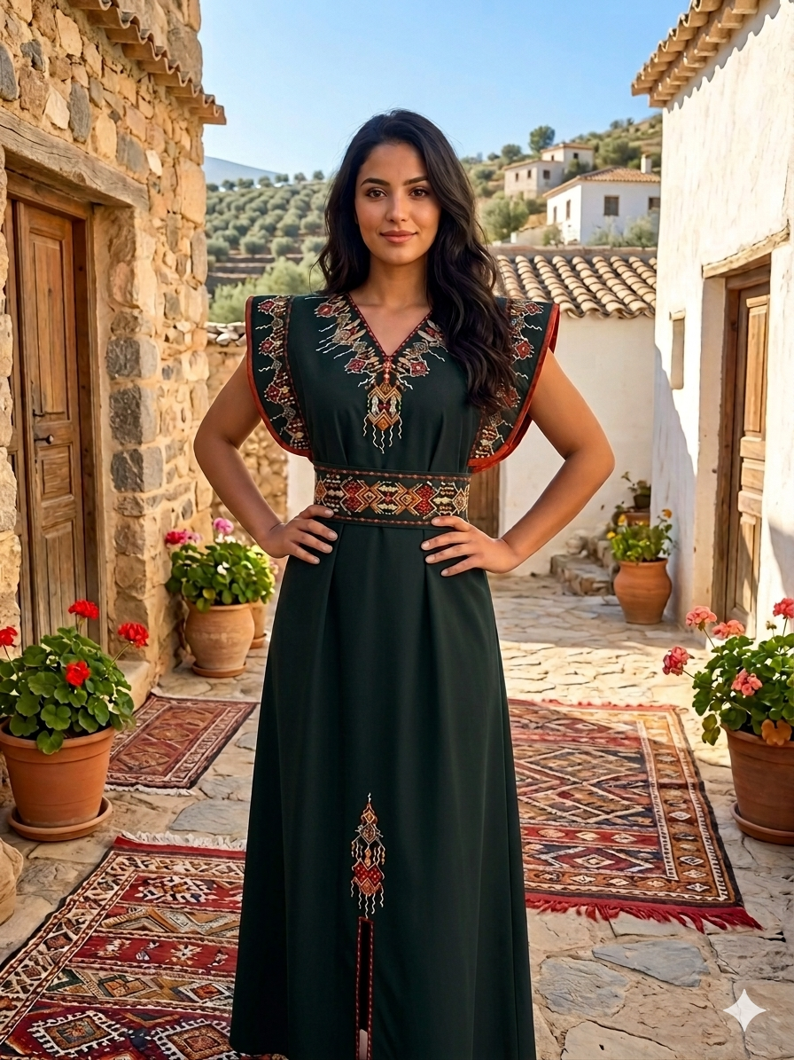 Robe Kabyle de Cérémonie "Thiziri" – Élégance Épurée & Épaules Structurées