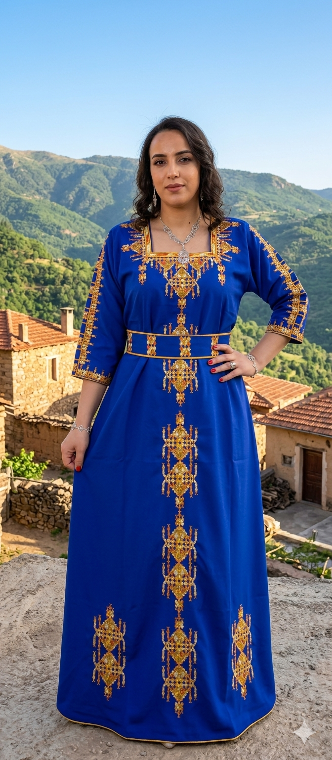 Robe Kabyle de Cérémonie "Kahina" – Chic & Élégance Épurée