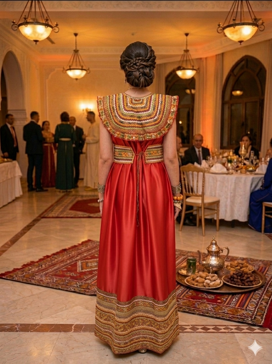 Robe Kabyle Moderne d’Exception "Numidia" – Rouge Impérial