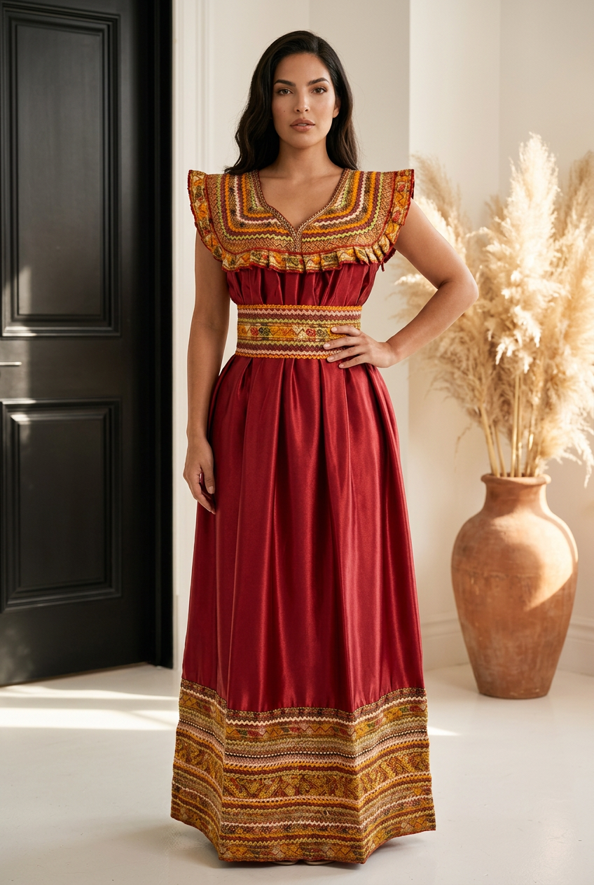 Robe Kabyle Moderne d’Exception "Numidia" – Rouge Impérial