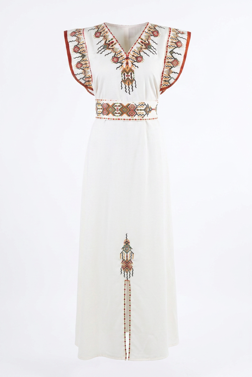 Robe Kabyle de Cérémonie "Thiziri" – Élégance Épurée & Épaules Structurées