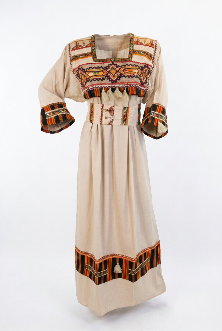 Robe Traditionnelle Kabyle aux Galons Colorés – "Louiza"