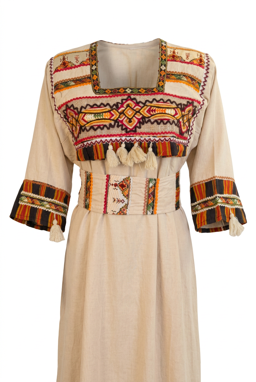Robe Traditionnelle Kabyle aux Galons Colorés – "Louiza"