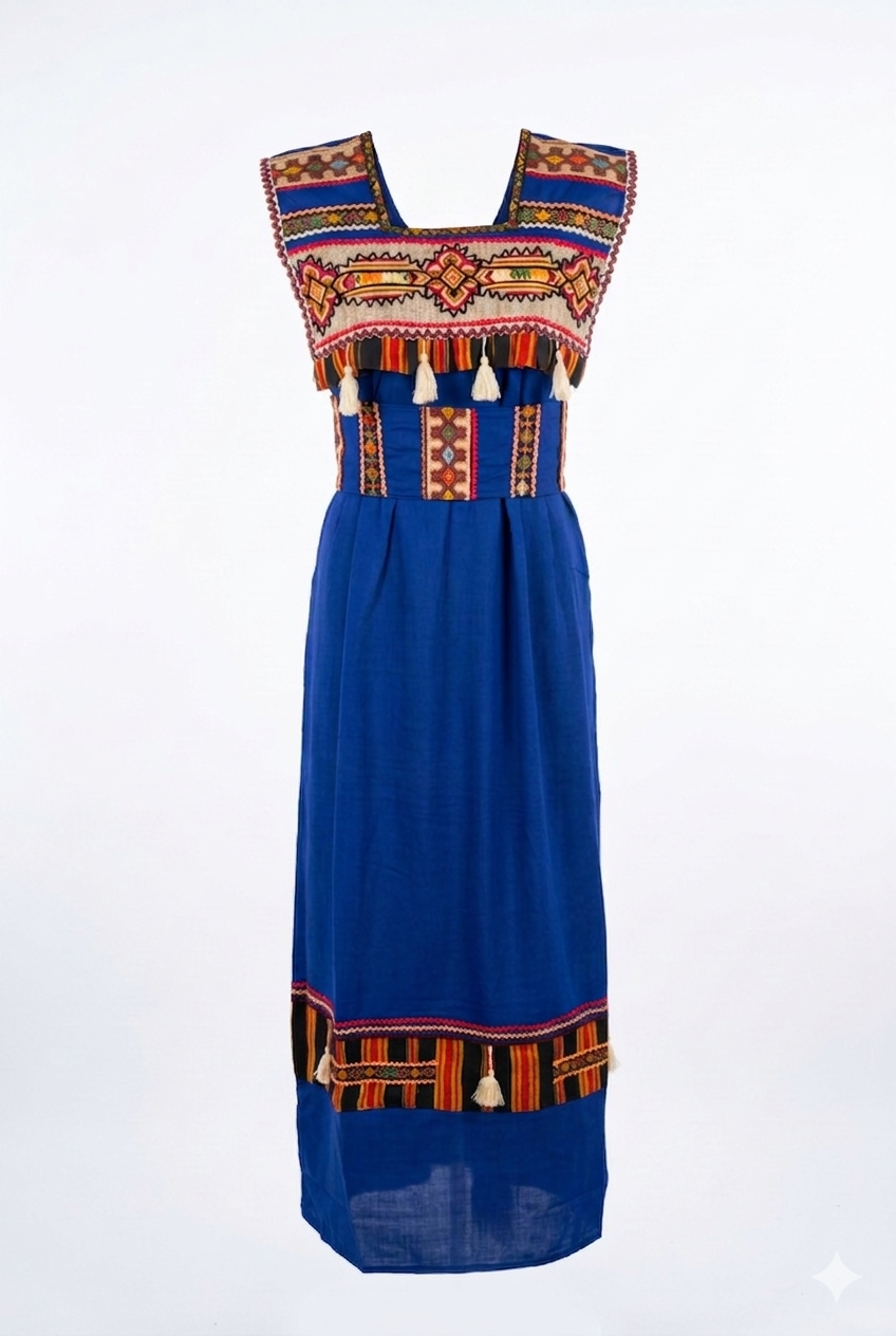 Robe Traditionnelle Kabyle aux Galons Colorés – "Louiza" sans manche