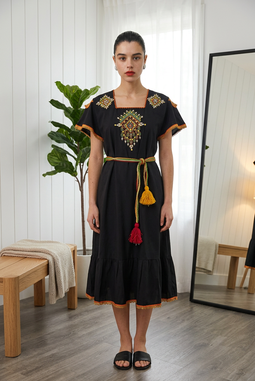 Robe moderne Kabyle aux Perlages et Galons Colorés – "Talsa"