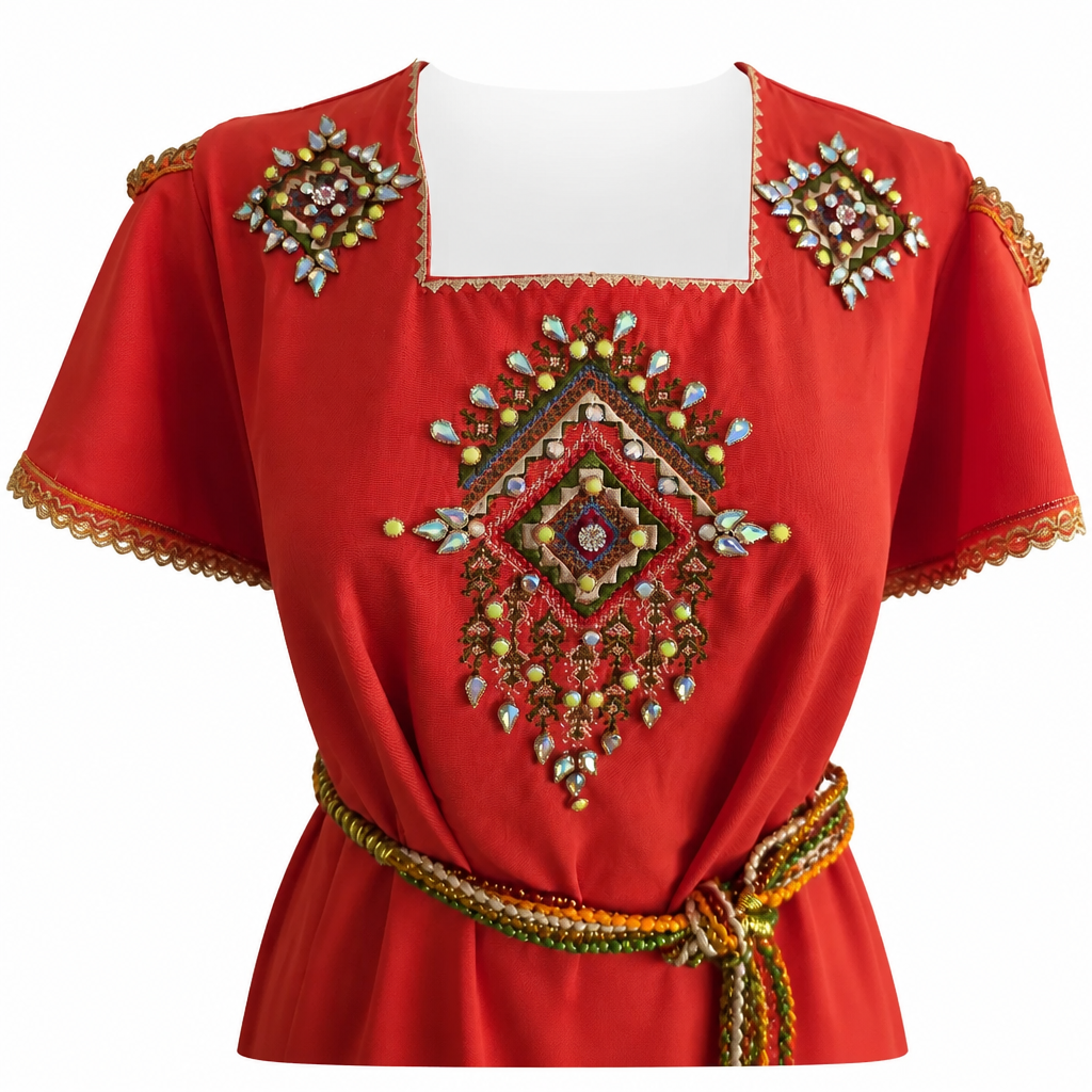 Robe moderne Kabyle aux Perlages et Galons Colorés – "Talsa"