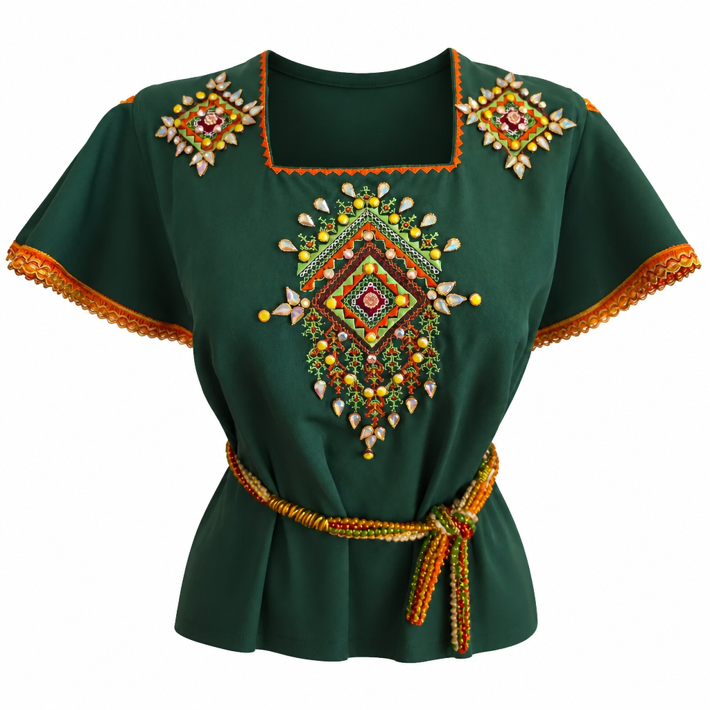 Robe moderne Kabyle aux Perlages et Galons Colorés – "Talsa"