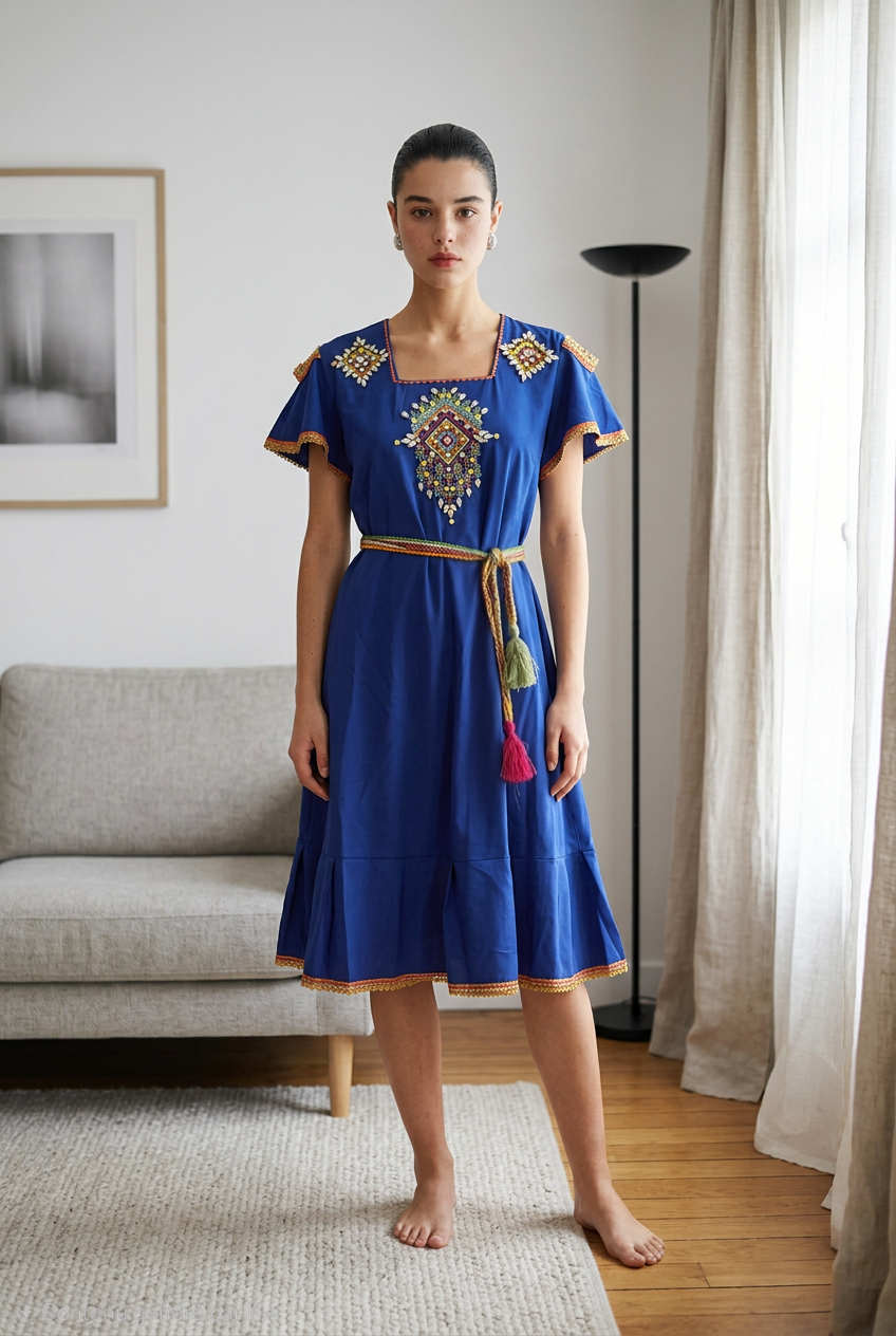 Robe moderne Kabyle aux Perlages et Galons Colorés – "Talsa"