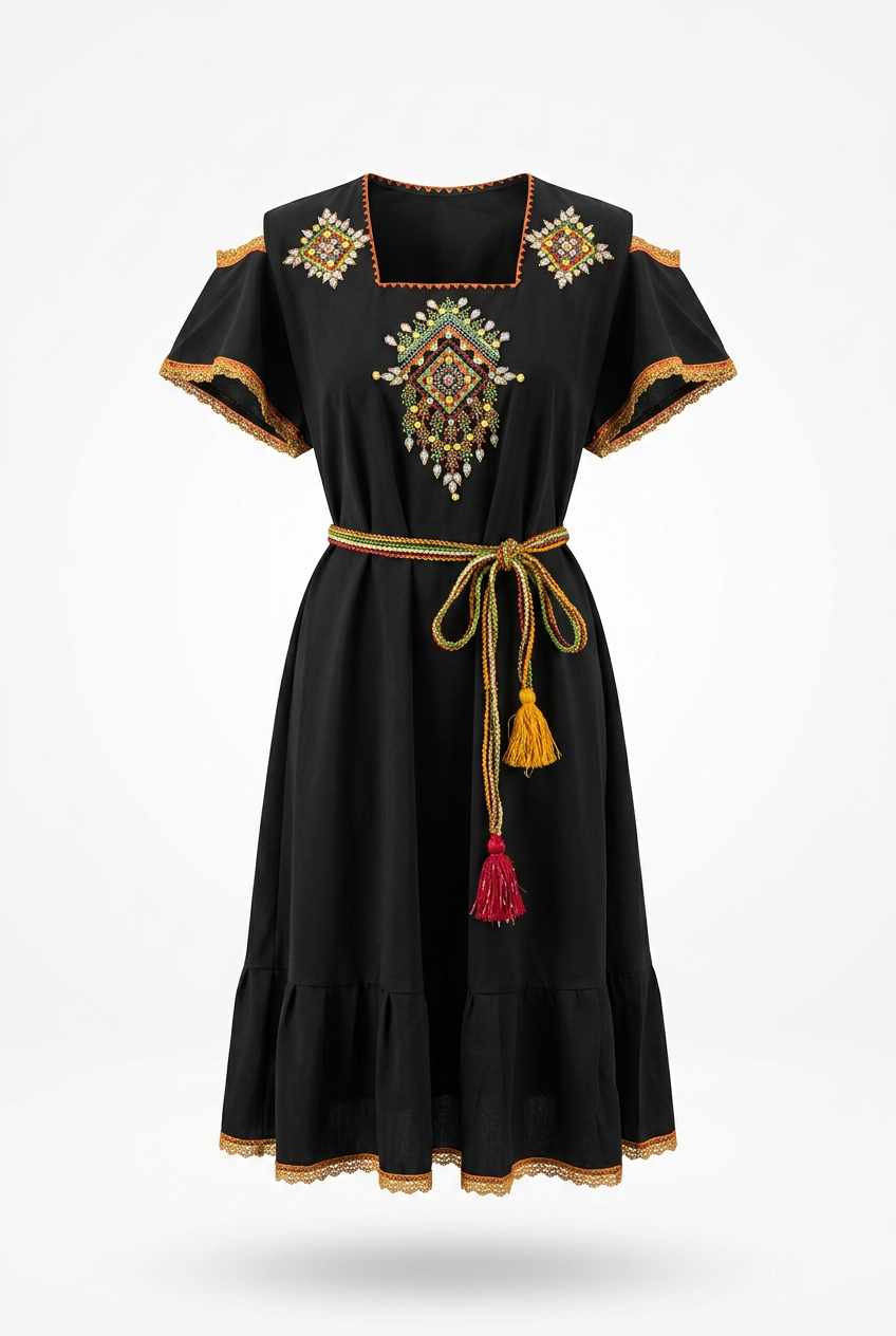 Robe moderne Kabyle aux Perlages et Galons Colorés – "Talsa"