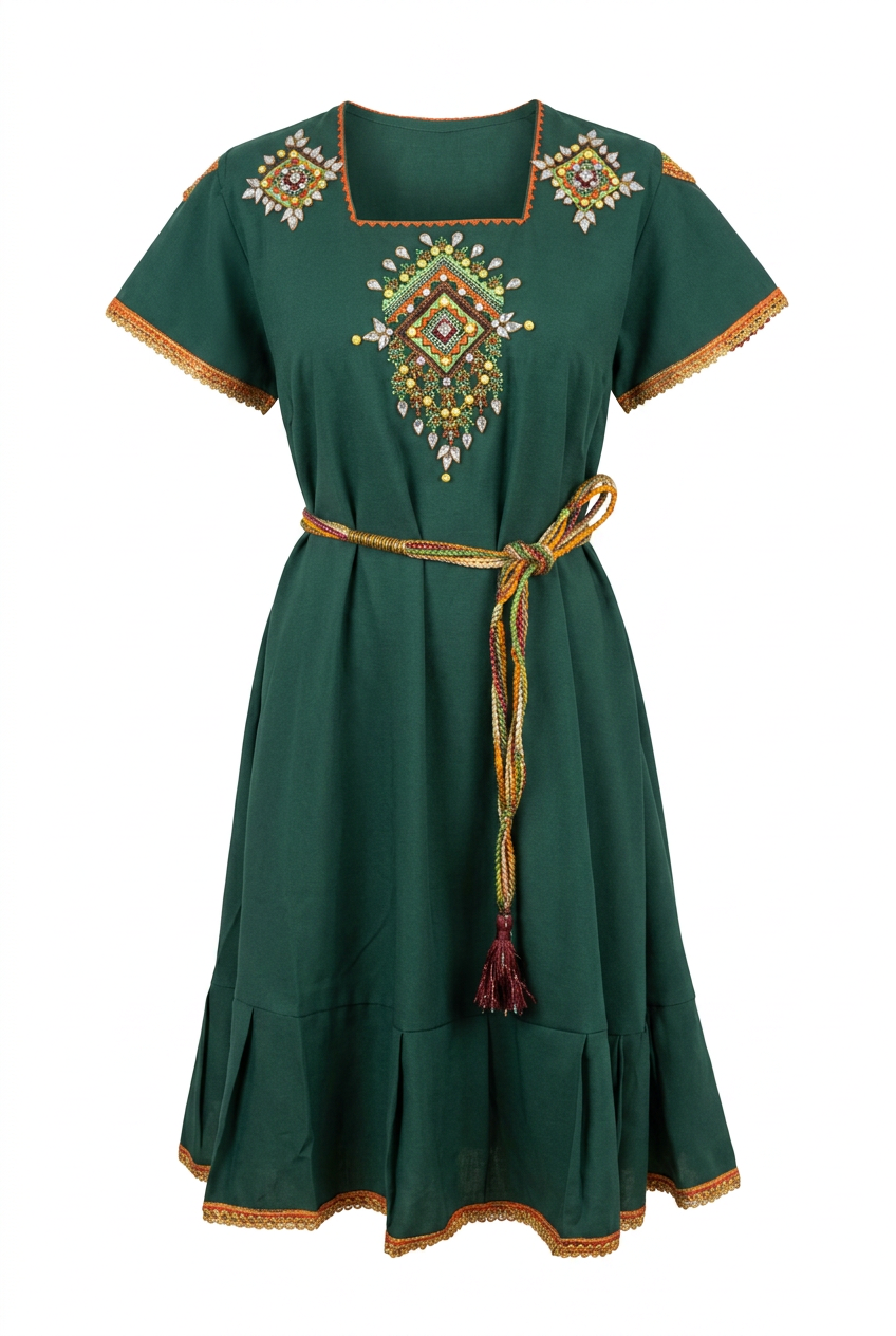 Robe moderne Kabyle aux Perlages et Galons Colorés – "Talsa"
