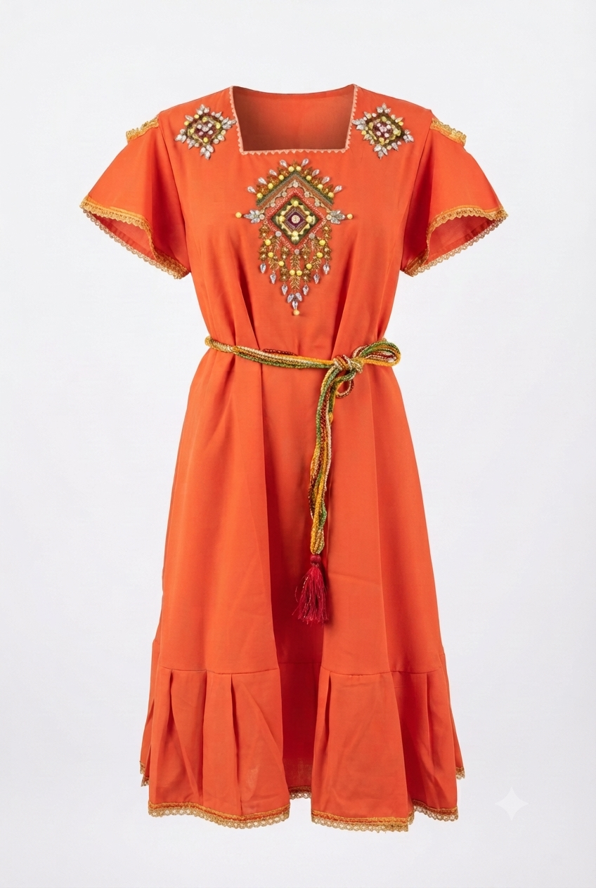 Robe moderne Kabyle aux Perlages et Galons Colorés – "Talsa"