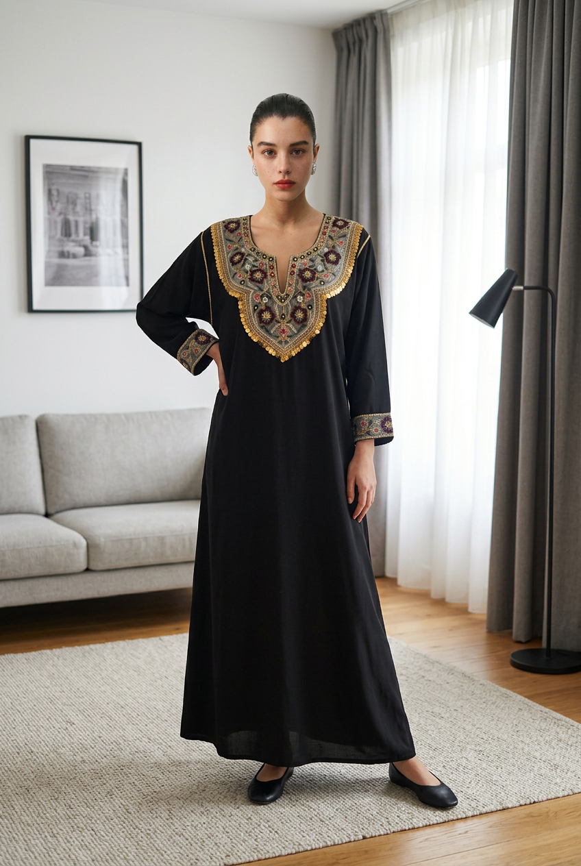 Robe moderne Kabyle aux Galons Colorés – "Silya"