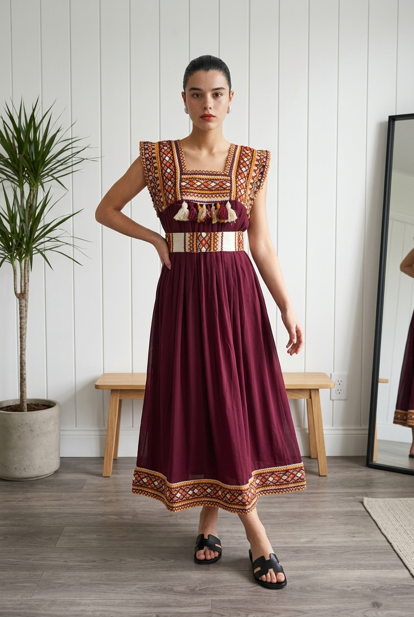 Robe Kabyle Broderie Traditionnelle & Voile Transparent "Amira"