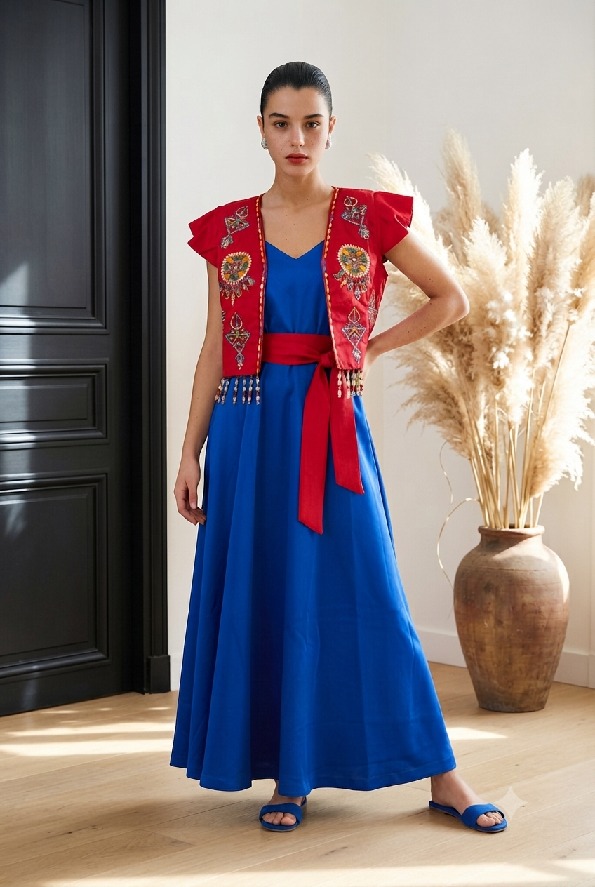 Ensemble Robe & Boléro Brodé Kabyle — Satin & Perles