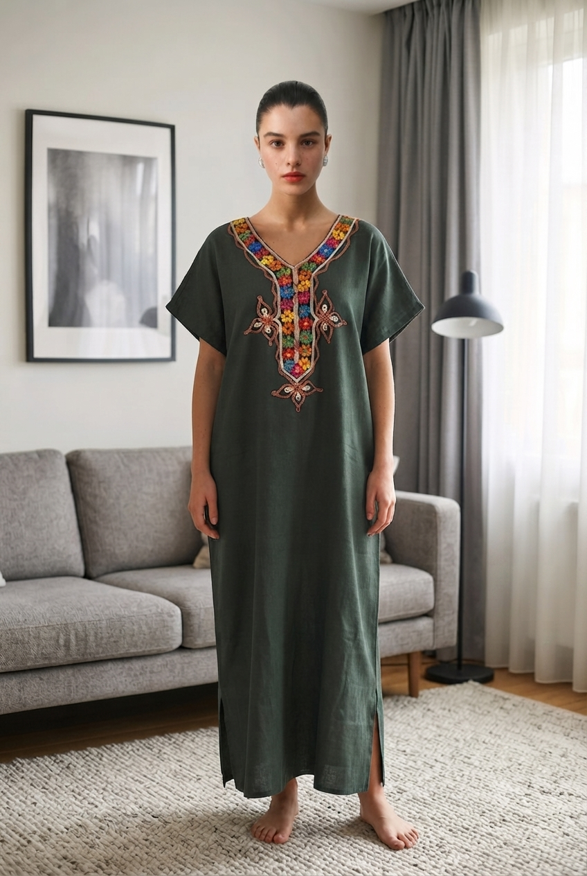 Robe Kabyle à galons Fleurs Multicolores "Nora"