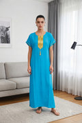 Robe Kabyle Simple à Col V Doré – Robe de maison