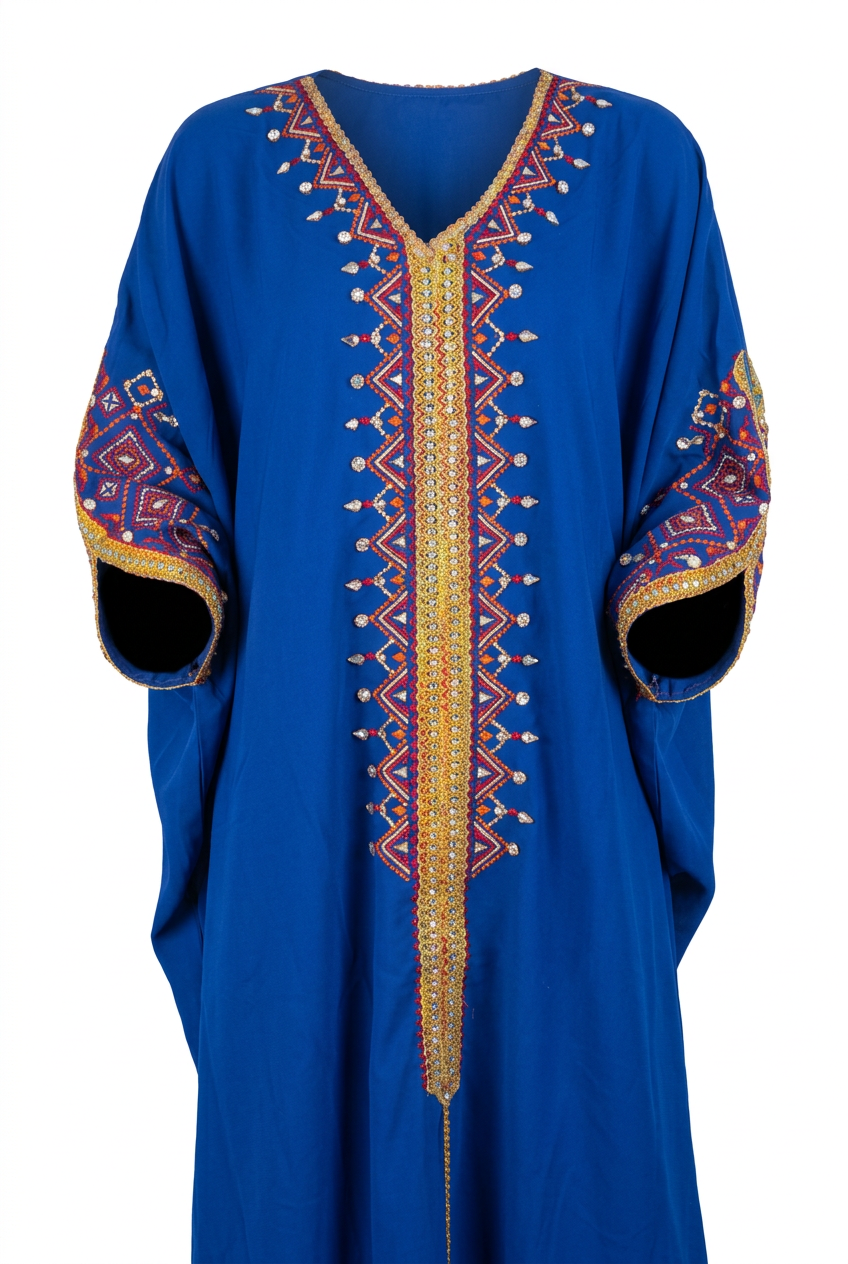 Robe Kabyle de Cérémonie Grande Taille "Dihya" – Broderie Berbère & Pompon