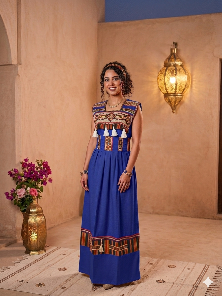 Robe Traditionnelle Kabyle aux Galons Colorés – "Louiza" sans manche