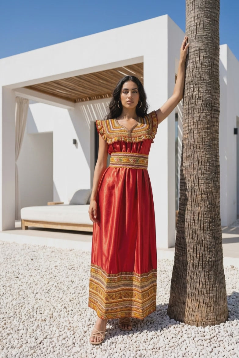 Robe Kabyle Moderne d’Exception "Numidia" – Rouge Impérial